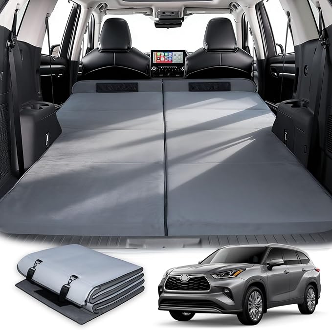Car Bed for 2025-2026 Toyota Highlander Foldable Non-Inflatable Memory Foam Camping Mattress Thickened Trunk Sleeping Pad Air Mattress Upgrade for Camping &amp Travel Essentials With Storage Bag