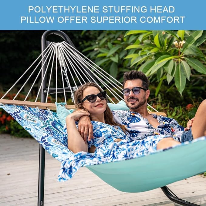 Lazy Daze Hammocks 12FT Quilted Fabric Hammock with Soft Pillow Double 2 Person Tree Hammock with Spreader Bar for Outdoor Outside Patio Garden Yard Pool Beach 450lbs Capacity