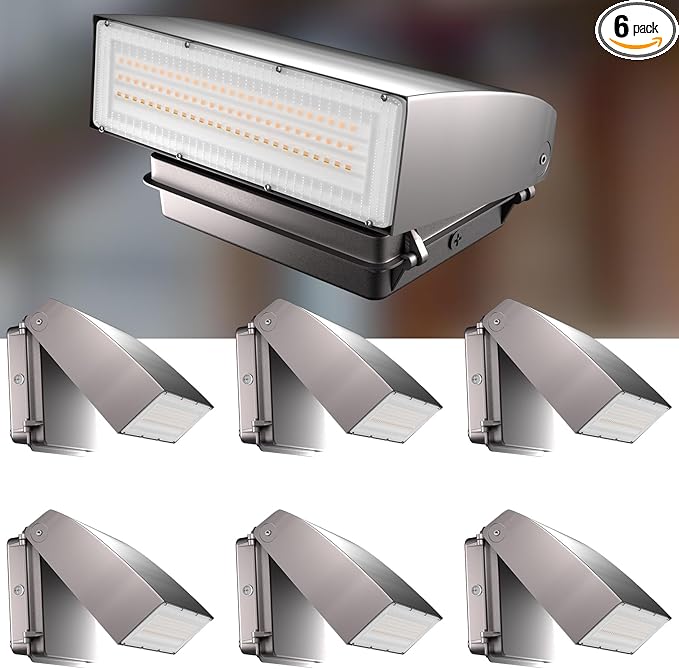 Lightdot 150W Ultra Bright LED Wall Pack Light 22500LM 5000K Adjustable Dusk-to-Dawn Security Light with Photocell ETL Listed IP65 Waterproof for Warehouse Yard Garage 6Pack