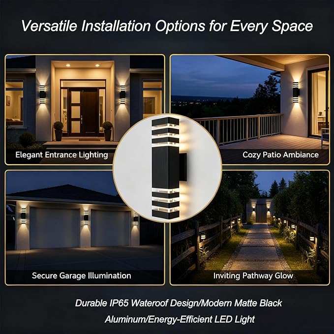 16Pack 15inch LED Square Up &amp Down Wall Lights14W Outdoor Wall Light 4000K Day White Aluminum Body Waterproof IP65 LED Exterior Light Fixtures Wall Mount for House Patio Garage Garden.