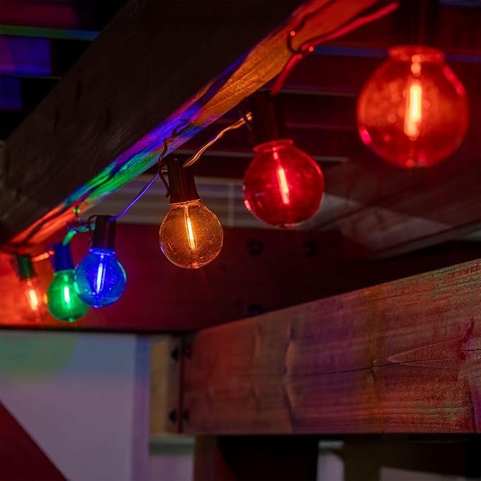 Novelty Lights 25 Pack Multicolor G40 LED Filament String Light Bulbs E12/C7 Candelabra Base 5 Watt Equivalent Shatterproof Replacement Bulbs for Patios Canopy Lighting