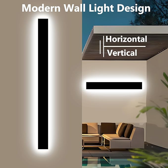 12in Modern Outdoor Wall Light IP65 Waterproof Outdoor Wall Sconce 3000K-6000K Dimmable LED Black Garage Lights Exterior Wall Lighting Anti-Rust Linear Long Outdoor Light