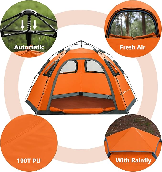 MOON LENCE Pop Up Camping Tent 3-4 Person Portable Automatic Instant Tent Windproof for Camping Hiking Mountaineering