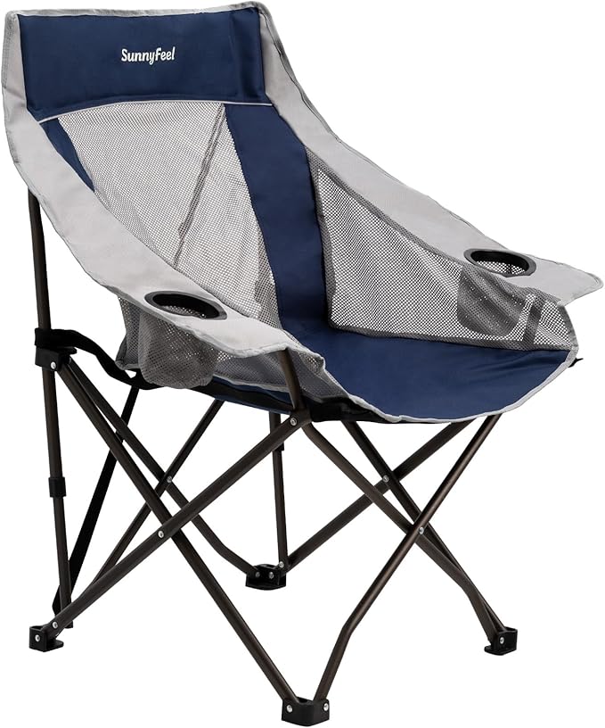 SUNNYFEEL Lightweight Oversized Camping Chairs for Adults Portable Folding Chair with Side Pockets &amp Cup Holde for BeachFishingTripPicnicLawnConcert Outdoor Carry Bag Included