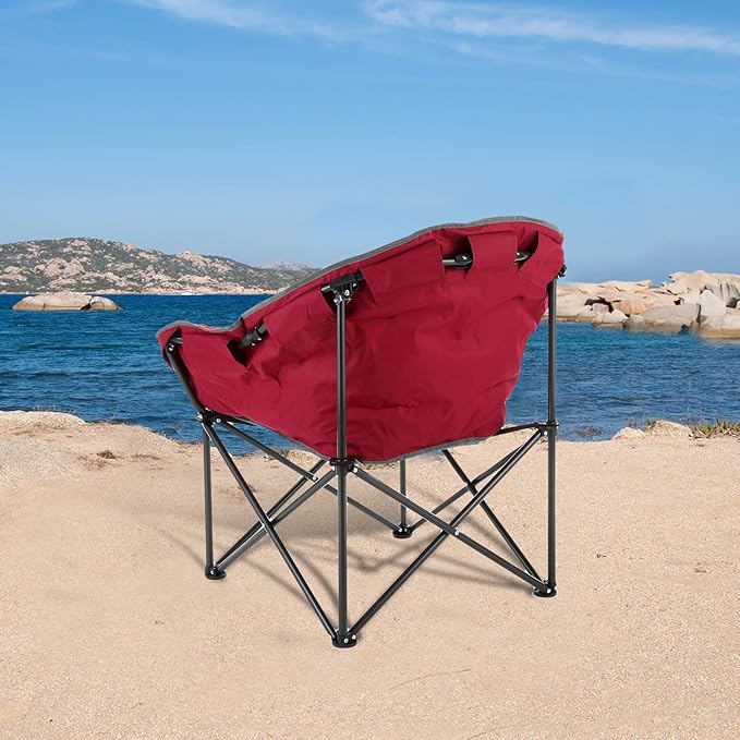 ARROWHEAD OUTDOOR Oversized Heavy-Duty Club Folding Camping Chair with Pocket Cup Holder Portable Padded Moon Round Saucer Supports 330lbs Carrying Bag