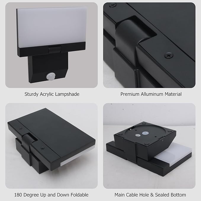 Motion Sensor Outdoor Light 18W 1980LM Black Motion Outdoor Wall Lights IP65 Waterproof Sconce Lighting LED Porch Lights 3000K Foldable Patio Wall Light Fixture for House Garage Square