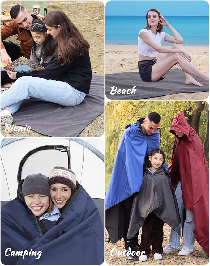 DUKUSEEK Hooded Stadium Blanket Camouflage Waterproof Windproof Outdoor Fleece Blanket - Large (79x56) Portable Wearable Warm for Outdoor Hunting Sporting Events…
