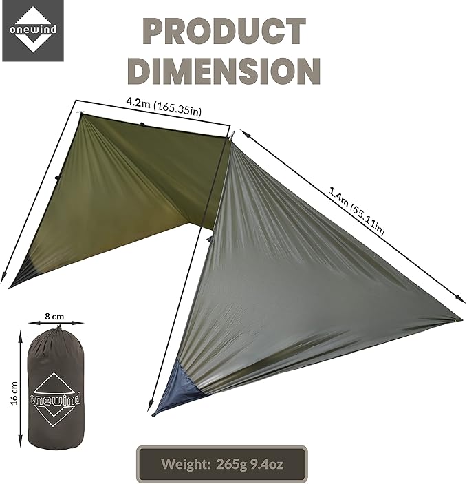 onewind Shelter Camping Tarp Set Include Emergency Shelter BugNet and Tent Footprint Ripstop Silnylon with Silicone PU Coating Survival Shelter Tent for Camping Hiking Backpacking