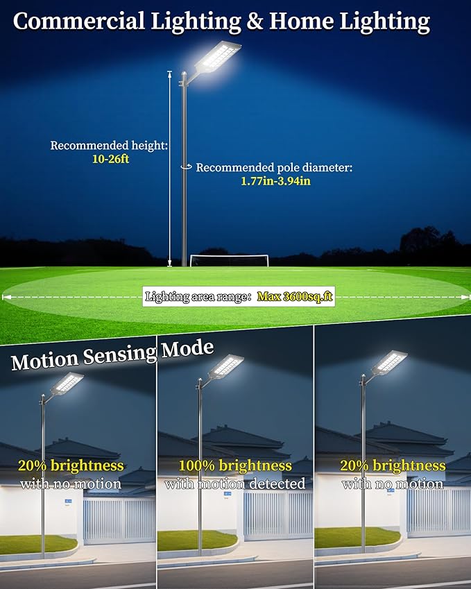 Gefolly SL-9600W Solar Street Light Outdoor Wide Angle Commercial Parking Lot Lights Dusk to Dawn 6500K Flood Security Light IP67 Lamp for Basketball Court Yard