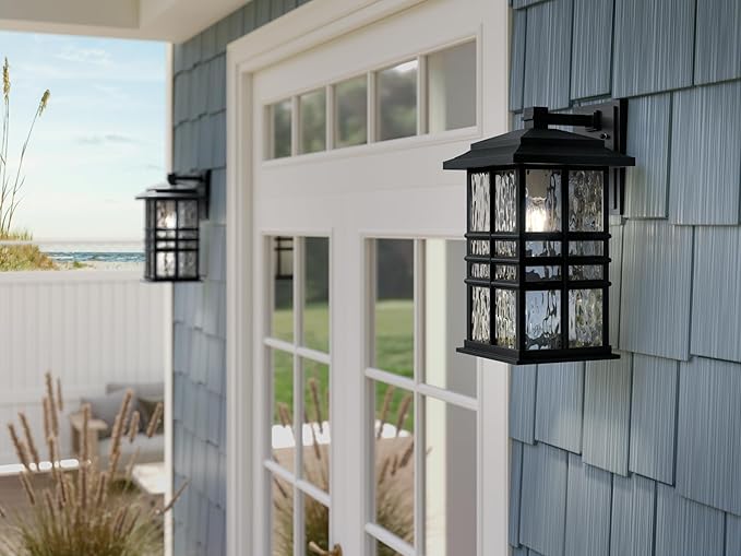 Kichler Beacon Square 17.25 1-Light Outdoor Wall Light with Clear Hammered Glass in Textured Black for Exterior Doors Garage Porch or Patio (17.25 x 9.5) 49831BKT