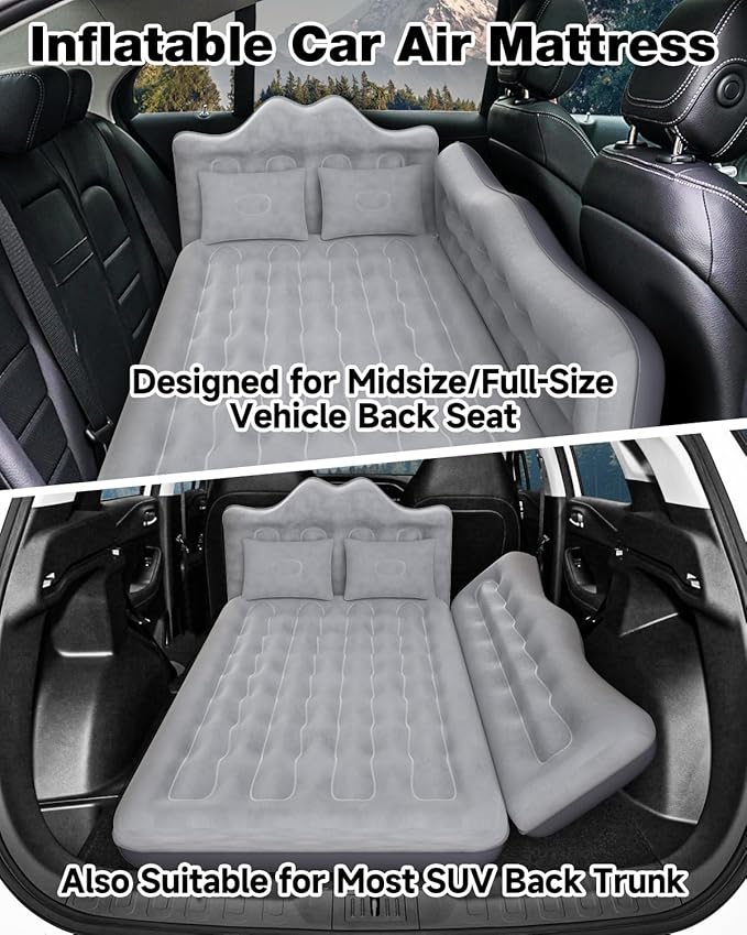 Umbrauto Car Air Mattress Bed: Inflatable SUV Camping Sleeping Pad for Truck Back Seat with Pump &amp Pillows Blow Up Backseat Car Mattress for Van Rear Seat