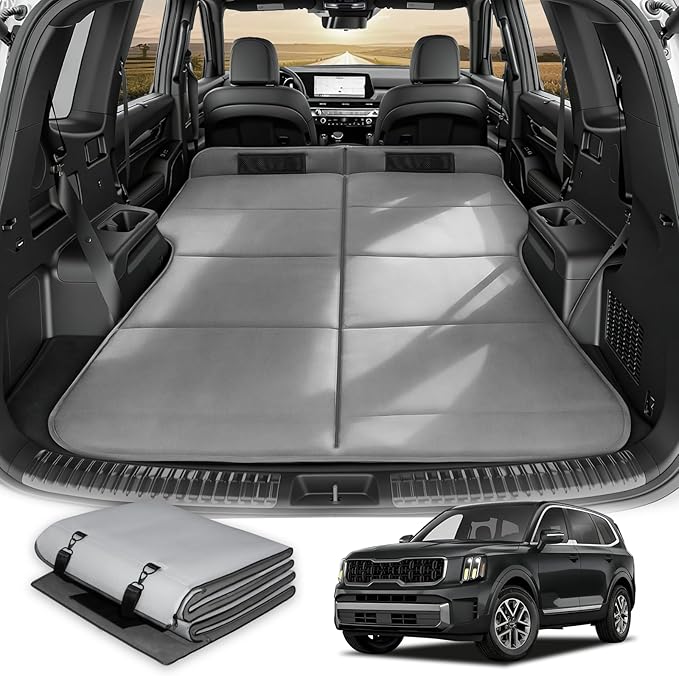 Car Bed for Kia Telluride Foldable Non-Inflatable Memory Foam Camping Mattress Thickened Portable SUV Trunk Sleeping Pad Air Mattress Upgrade for Camping &amp Travel Essentials With Storage Bag