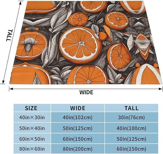 Cartoon Orange 80x60 Printed Soft Fleece Blanket for Sofa Bed and Camping - Cozy Blanket for Travel Picnics Nighttime Use