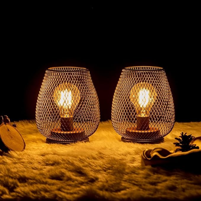 NEEDOMO 2 Pack Battery Operated Lamp Outdoor Table Lantern LED Table Lantern with Timer Mode Vintage Decorative Lights Cordless Lamp Indoor Outdoor Patio Bedroom Living Room with LED Bulb