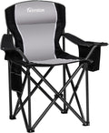 Padded Camping Chairs for Adults 1 Pack Oversized Folding Outdoor Chairs Weight Capacity 475lbs with Cooler Bag Cup Holder Storage Pocket Carry Bag - Black