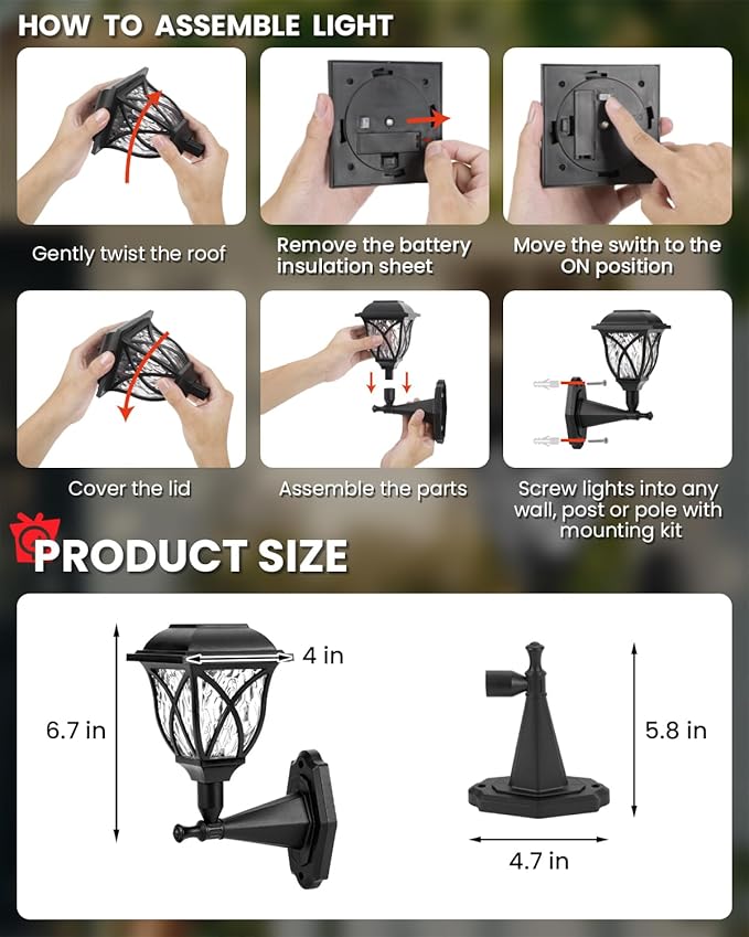 Solar Wall Lantern Outdoor Playhouse Light Waterproof Decorative Solar Powered for Playground Storage Shed Dog House Garden Wall Fence Patio Backyard (2 Pack)