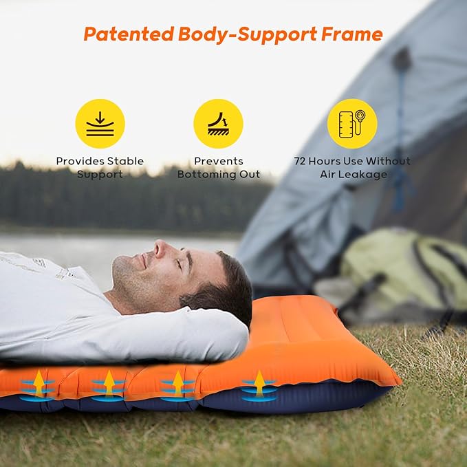 4 Inch Thick Camping Sleeping Pad with Internal Straps - R Value 4.0 for 4 Seasons Durable &amp 100% Waterproof Outdoor Air Mattress Lightweight Sleeping Mat for Hiking Backpacking Travel