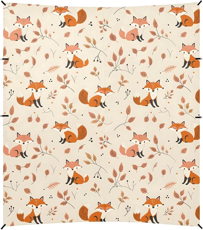Camping Sun Shelters Autumn Pattern with Fox and Leaves Beach Canopy 126 * 110.2in