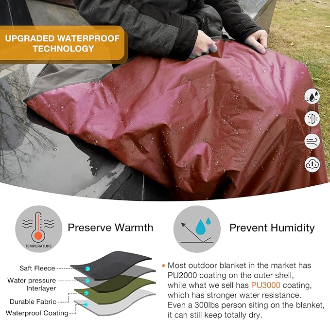 DUKUSEEK Camping Blankets for Cold Weather Waterproof Blankets for Adult Large (79x56) Portable Wearable Warm for Outdoor Camping Picnic Stadium Sports Beach Concerts Car Dogs Travel…