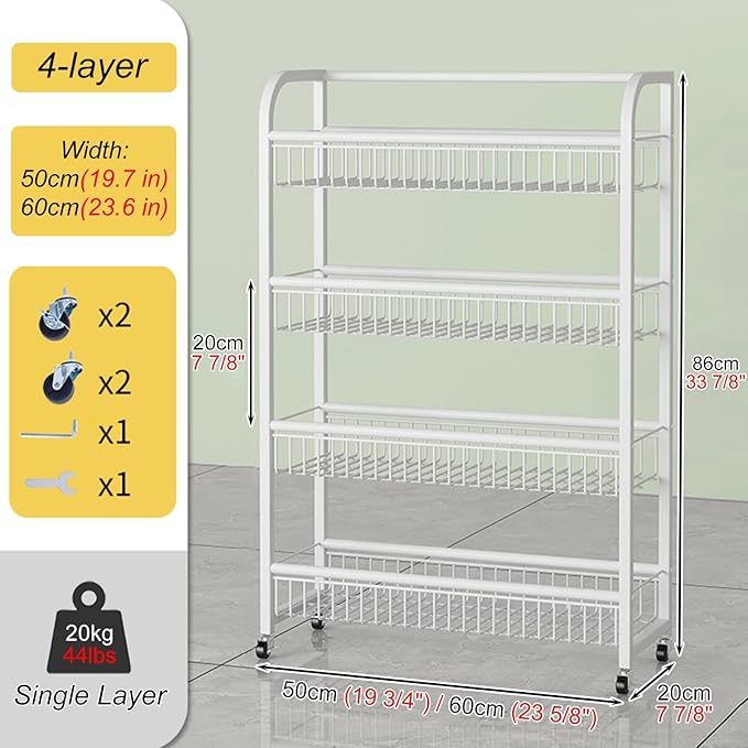 Snack Rack Stand 4-Tier Retail Display Rolling Snack Cart Organizer for Candy/Spice Supermarket Snack Organizer for Desk/Kitchen White-W-60cm(23.6 in)