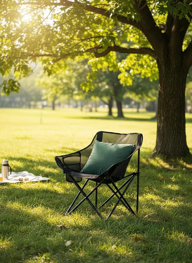 Breathable Outdoor Folding Chair Portable Ultra-Light Fishing Stool Beach Camping Moon Chair Armchair Art Sketch Chair (The net is Dark at Night.)