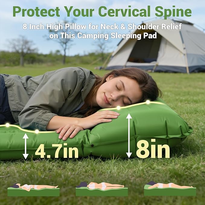 Sleeping Pad for Camping 4.7 Thick Inflatable Sleeping Mat with 8 in Pillows &amp Built-in Foot Pump Self Inflating Air Mattress Mat for Tent Hiking Essentials Gear