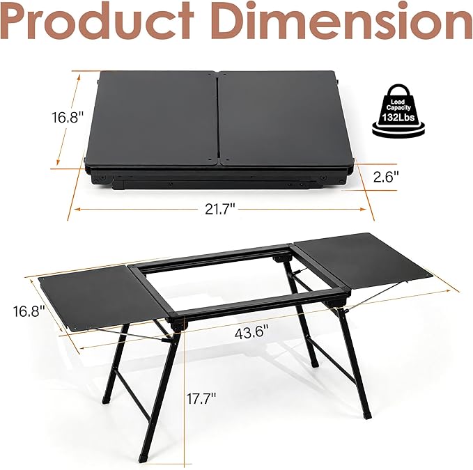 Portable Outdoor Camping Table with Extension Boards Spider Stove and 2 Shelves Foldable Grill Table for Beach BBQ Picnic