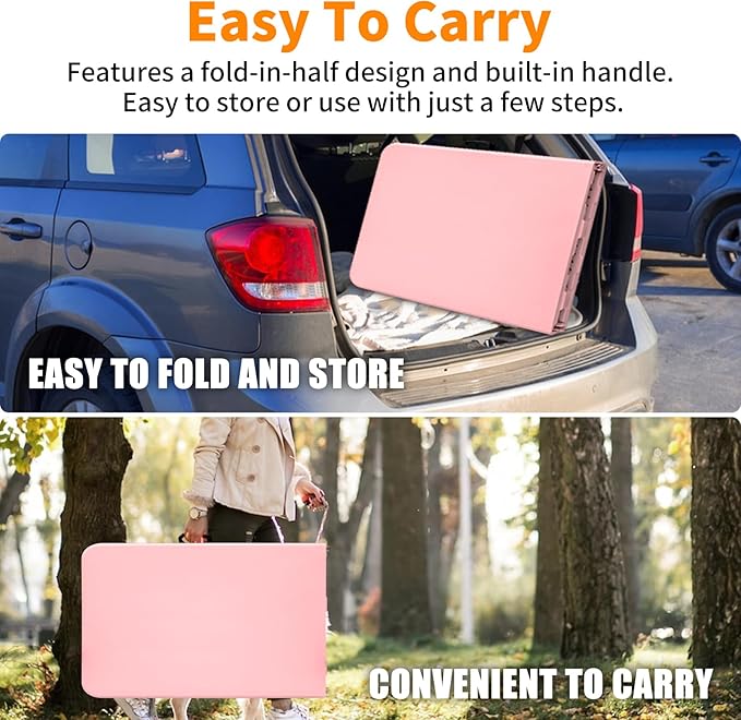 8 FT Folding Table with Carry Handle Portable Fold-in-Half Plastic Table Rectangle Foldable Table for Indoor/Outdoor Pink