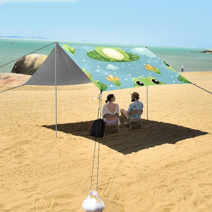 Cute Funny FrogCamping Sun Shelters 9.2 x 10.5 FT Beach Canopy Tent Sun Shade with Carrying Bag for Camping Trips Fishing Backyard Fun or Picnics 21340140