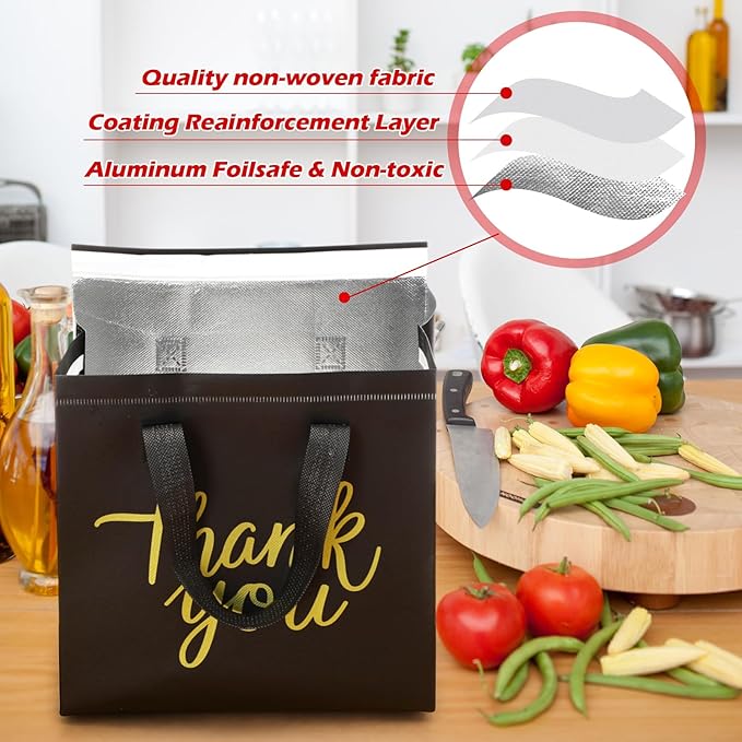 Aliceset 80 Pcs Thank You Insulated Bags for Food Delivery Bulk 9. 5 x 9. 5 x 6 Inch Take Away Bags Thermal Insulation Bag for Hot Cold Food Coffee Milk Seafood Pizza Catering Restaurant Grocery