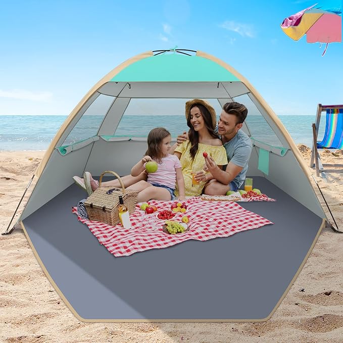 Gorich Beach Tent Sun Shelter for 3/4/6/8/10 Person with UPF 50＋ UV Protection Lightweight &amp Easy Setup Beach Shade Canopy Portable Beach Shade Tent Beach Cabana