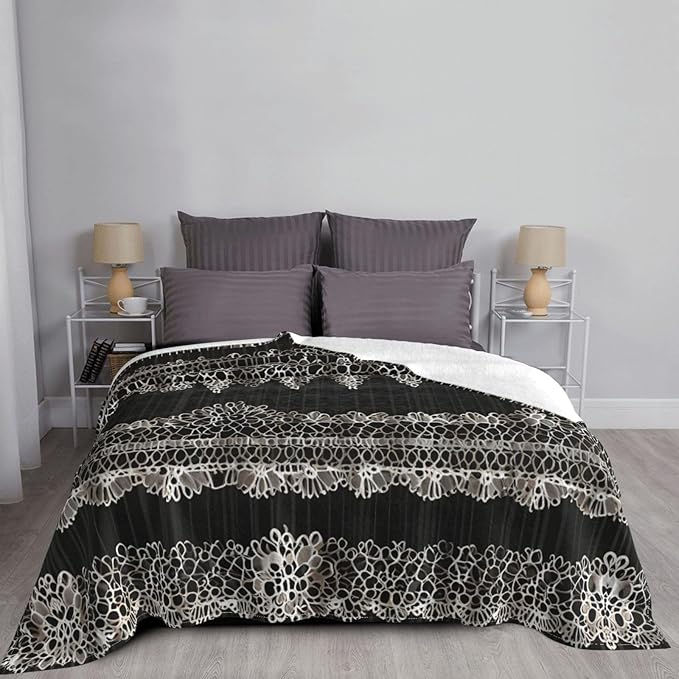 Lace Stripes 80x60 Printed Soft Fleece Blanket for Sofa Bed and Camping - Cozy Blanket for Travel Picnics Nighttime Use
