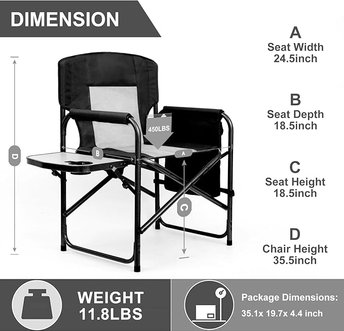 Camping Chairs Folding Chairs for Outside Directors Chairs Foldable Adults Heavy DutySupport to 450LBS