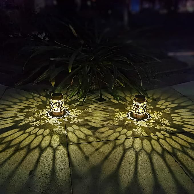Solar Lanterns Outdoor Hanging Honeybee Decor LanternWaterproof Hollow Out Retro Metal Decorative Garden LightGraceful Decoration for PatioYardLandscapeWalkwayFestival