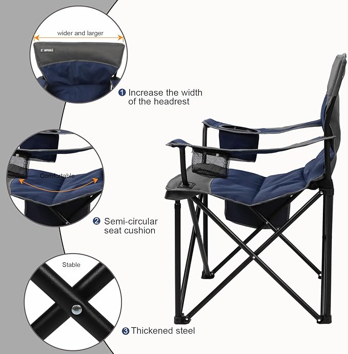 CAMPHILL Oversized Portable Camping Chairs Collapsible Outdoor Chairs with Pocket and Cup Holders Carry Bag for CampingTailgatesBeachand Sports