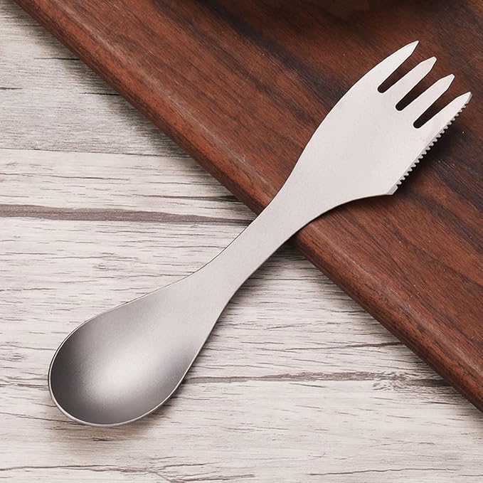 Camping Titanium Spoon Fork Knife Combo 3-In-1 Outdoor Cutlery Combo Lightweight Flatware Eco-Friendly Tableware for Hiking Office Travel Picnic Dishwasher Safe 2pack