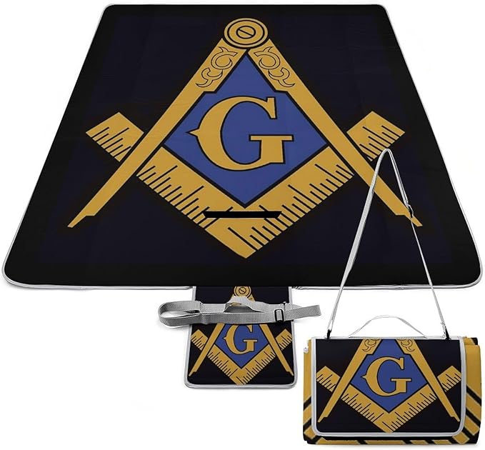 Freemasonry Masonic Lodge Symbol Waterproof Outdoor Picnic Blanket Sandproof Beach Mat for Camping Hiking Grass Travelling