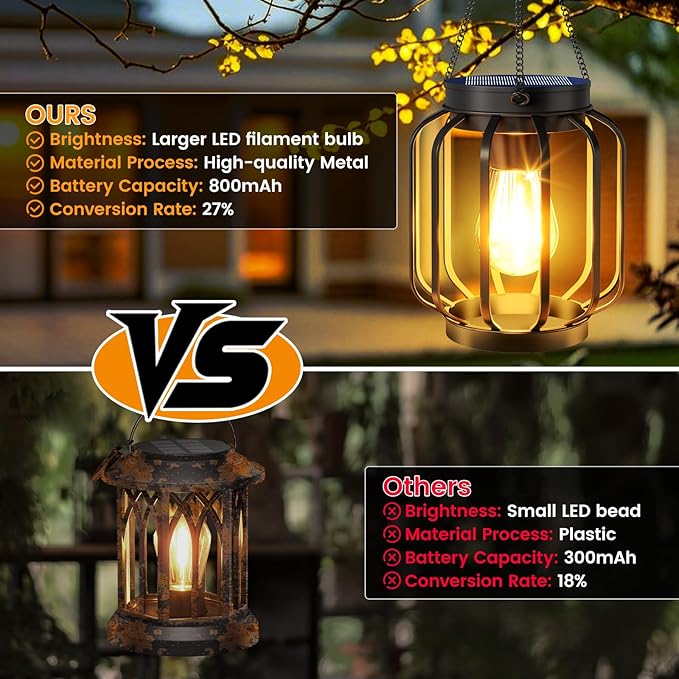 Solar Lanterns Outdoor Waterproof 4 Pack 14.37'' Metal Hanging Solar Lights for Outside with Auto On/Off &amp Hook - Brighter Hanging Outdoor Lanterns Decorative Lighting for Garden Patio Yard