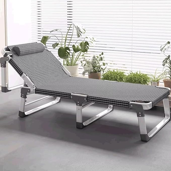 Aluminum Alloy Frame Camping Cot 5-Position Folding Chaise Lounge Chair Portable Folding Bed for Sleeping Tent Cot with Headrest