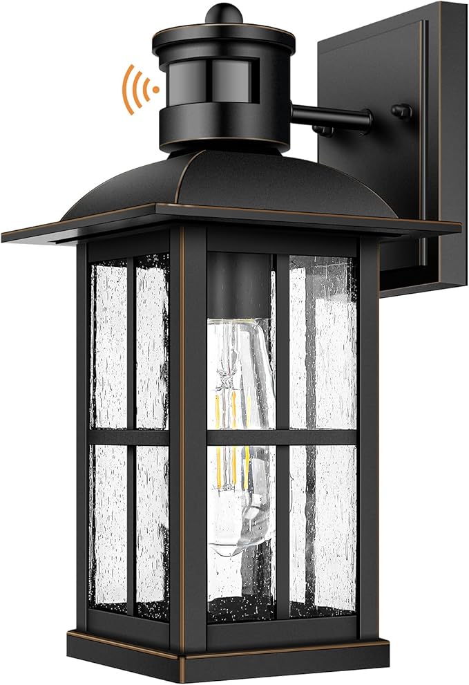 13in Motion Sensor Porch Light Anti-Rust 100% Aluminum Dusk to Dawn Outdoor Light Fixtures Exterior Wall Lantern Sconce Lighting Matte Black Outside Lights for House Wall Mount for Entryway Garage