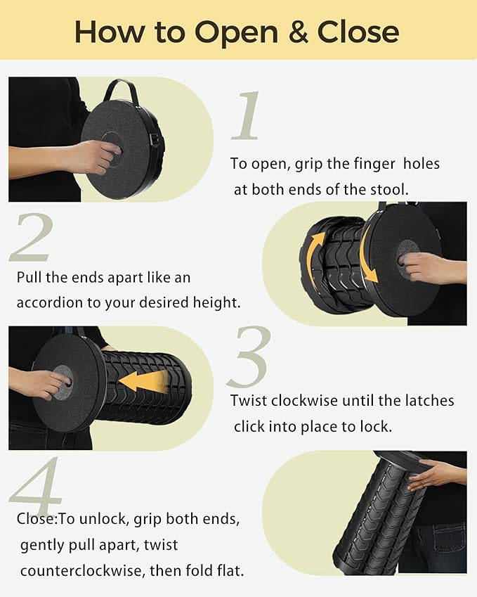 Upgraded Collapsible Stool with Detachable Cushion &amp Waterproof Bag - 400lbs Heavy Duty Portable Folding Stool for Adults Telescoping Camping Seat with Carrying Straps for Fishing Hiking Travel B