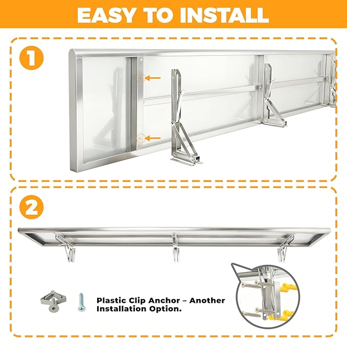Concession Shelf 70'' L x 12''W Folding Shelf Stainless Steel Food Shelf Stand Serving for Concession Serving Window Food Truck Kitchen Counter