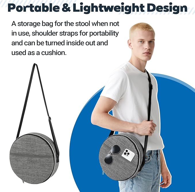 Upgraded Collapsible Stool with Load Capacity 600lbs Stable Folding Stool with Triple Slide Portable Camping Chair 3-in-1 Carry Bag Retractable Telescoping Seat for Travel Hiking(Blue)