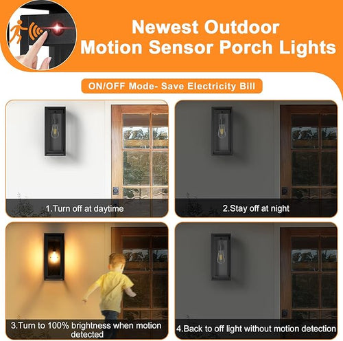 19 Motion Sensor Outdoor Wall Lights 2 Pack Large Dusk to Dawn Outdoor Lights 2 Lighting Modes Waterproof Anti-Rust Wall Sconces Exterior Lighting Fixtures for Front Door Porch Garage