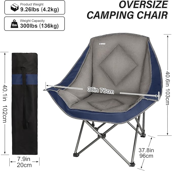 CAMPHILL Folding Camping ChairOversized Portable Camping Chair with Cup HolderHeavy Duty Padded Lawn Chair for Camping Tailgates Beach and Sports