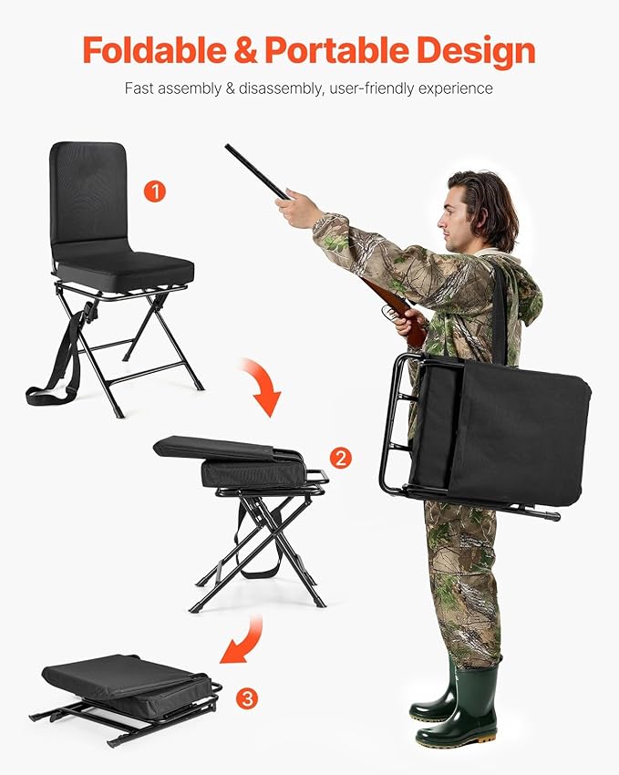 Foldable Hunting Chair with 360° Swivel Steel Frame &amp Backrest