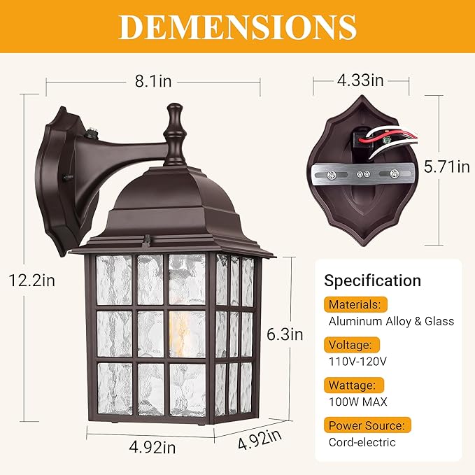 2-Pack Dusk to Dawn Outdoor Lights for House Exterior Porch Light Fixtures Wall Mount with Photocell Sensor Oil Rubbed Bronze Wall Lantern Waterproof Outside Wall Sconce Lighting for GarageDoor