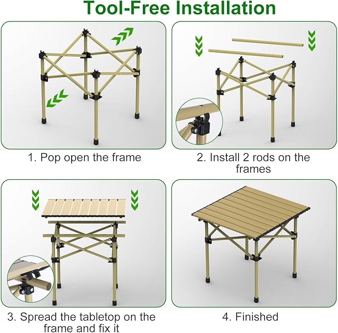 Folding Camping Table Portable Lightweight Carbon Steel Roll-up Picnic Table BBQ Desk with Carry Bag Heavy Duty for Outdoor Beach Camping Picnic Backyard Party Patio BBQ Fishing