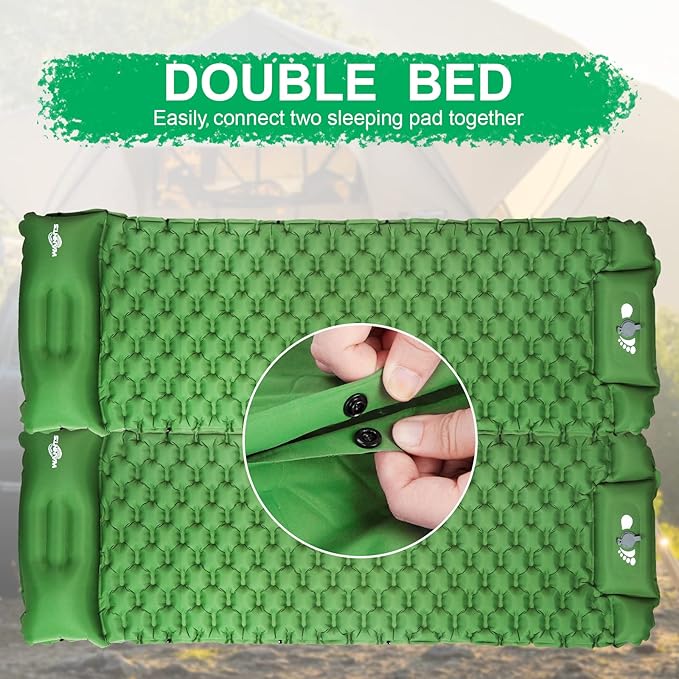 WANNTS Sleeping Pad Ultralight Inflatable Sleeping Pad for Camping Built-in Pump Ultimate for Camping Hiking - Airpad Carry Bag Repair Kit - Compact &amp Lightweight Camping Pad(Green)