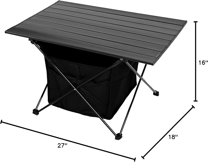 YSSOA Portable Folding Aluminum Alloy Camping Table with High-Capacity Storage and Carry Bag Large Size for Camping Traveling Hiking Fishing Beach BBQ Black